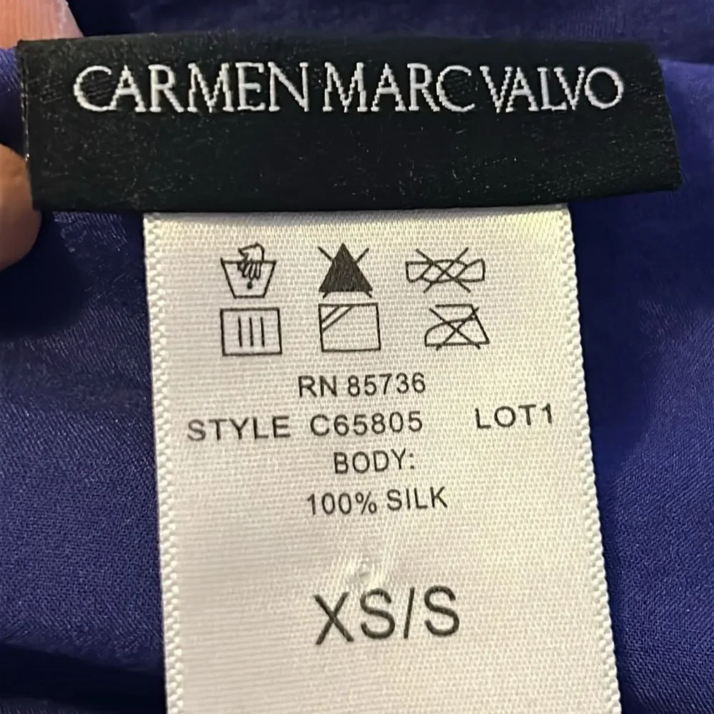 Carmen Marc Valvo 100% Silk Women’s Sheer Embellished V-Neck Tunic Top Size XS/S - Picture 7 of 7